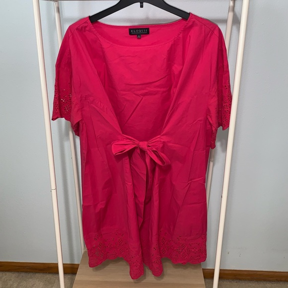 Eloquii Fuschia Hot Pink Tie Eyelet Plus Dress - Picture 5 of 6